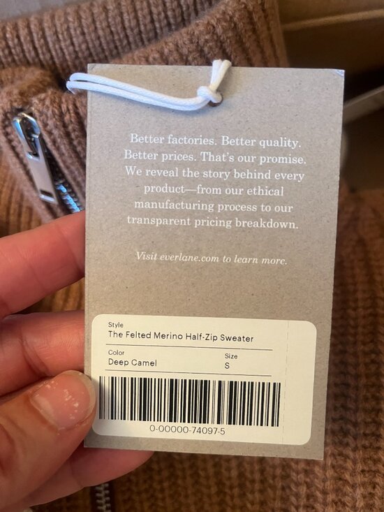 NWT EVERLANE The Half-Zip Sweater in Luxe Merino — S • Deep Camel - Picture 4 of 10